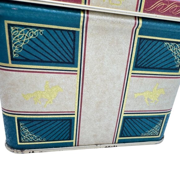 Vtg English Tin Canister Blue Gold Hunting Motif & Tea Biscuit Storage - Picture 6 of 6